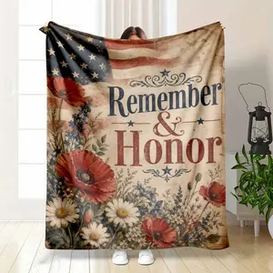 Remember Honor US Flag Flannel Blanket Patriotic Poppy & Daisy Floral Design Ultra Soft Cozy Fleece Throw Perfect for Couch Sofa Bedroom Decor Memorial Day 4th of July Veterans Day Gifts for Veterans Home Comfort