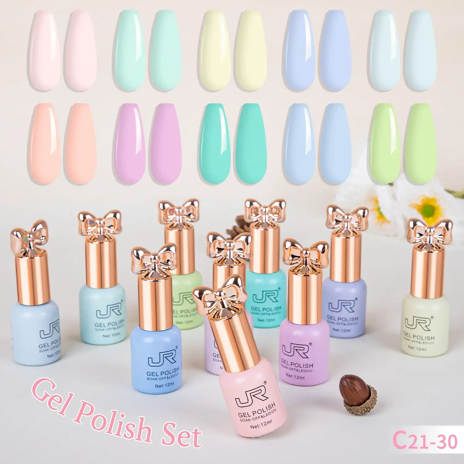 JR 10-Piece HEMA-Free Nude Gel Nail Polish Set (12ml Bottles) - Milky Pink & Brown Tones, Long-Lasting Soak-Off UV LED Varnish for Adults' Manicure, Easy Nail Art, Coquette Aesthetic, Gel Polish, Glossy, Salon, Multi Pack, Solid Colour, Use With Lamp, Nai