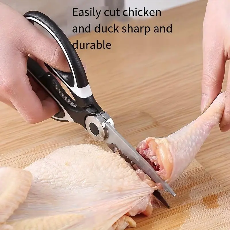 1pc, Kitchen Scissors, Poultry Shears, Kitchen Shears, Kitchen Fish Bone Scissors, Multifunctional Stainless Steel Chicken Bone Scissors For Duck Fish, Food Scissors, Kitchen Meat Scissors, Nut Opener, Bottle Opener, Kitchen Accessories