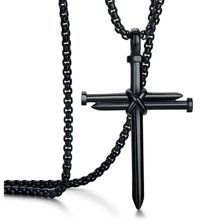 Stainless Steel Nail Cross Pendant-Chain Necklace