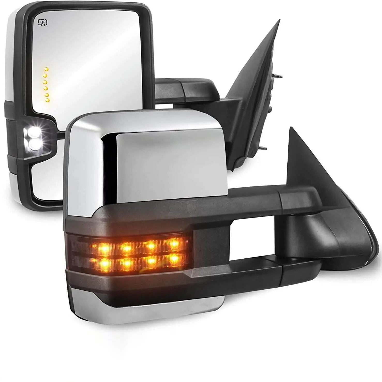 Chrome Power Heated Tow Mirrors For 2003-2007 Chevy Silverado Suburban Tahoe GMC Sierra Yukon w/ Turn light, Clearance Lamps (Set of 2) Car Accessories Truck Automotive Replacement Vehicle