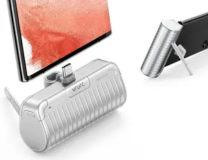 VRURC USB C Portable Charger, 20W Fast Charging Battery Pack with Foldable Stand, Mini Power Bank 5000mAh for iPhone 15/15 Plus/15 Pro/15 Pro Max, Samsung Galaxy S23, S22,Android, Google Pixel-Silver