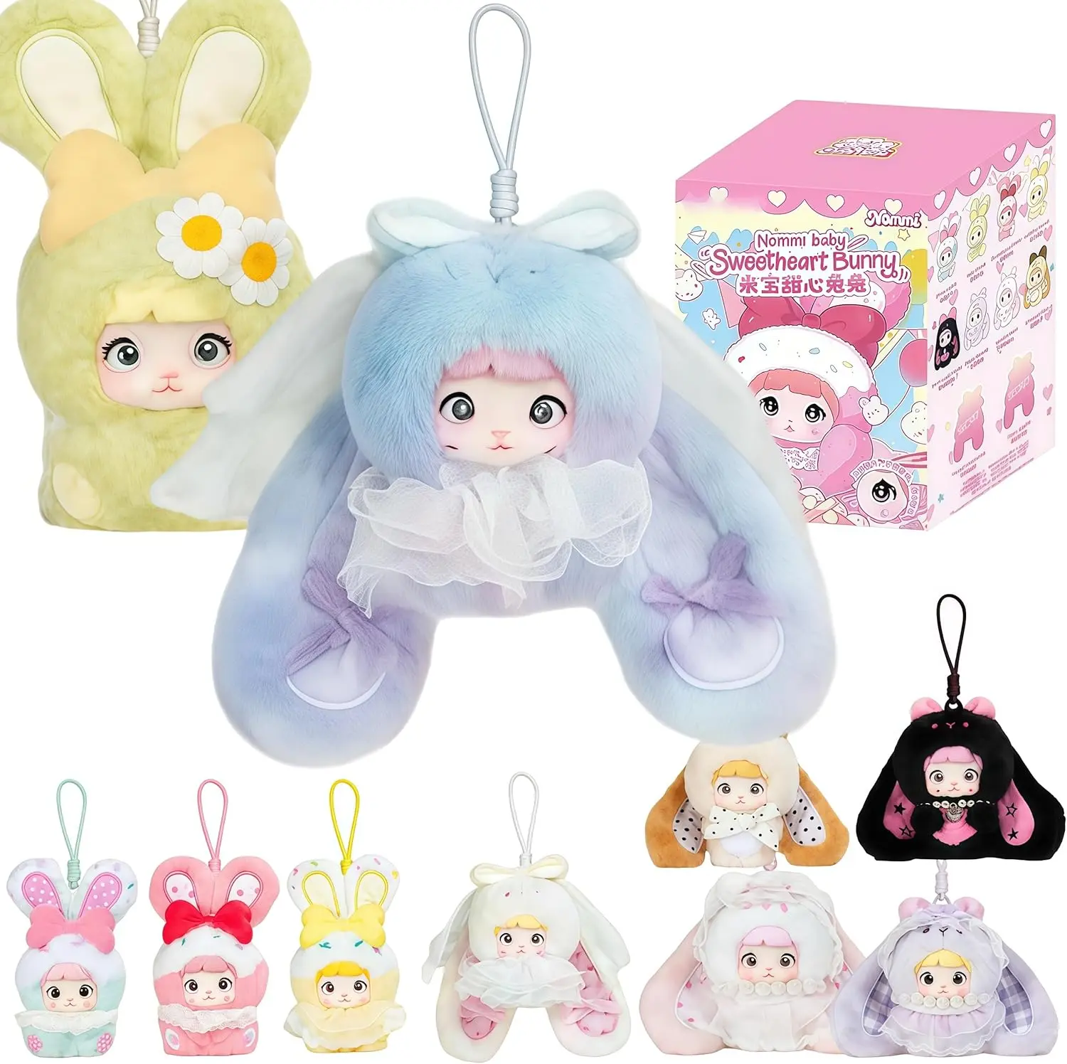 MINISO x Nommi Sweetheart Bunny Series Premium Plastic Boxed Animal Figure - Unisex Romantic Mystery Packs Blind Bag with Hanging Loop, Cute Collectible Stress Relief Toy, Birthday Gift for Collectors