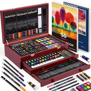 175pcs Deluxe Art Set with 2 Drawing Pads, Crayons, Acrylic Paints, Colored Pencils Set In Wooden Case, Professional Art Kit, Paint Supplies, Gift, Christmas & Halloween, Back to School, Art Kit, Art Tools, Creative Projects, Stylish Art Supplies