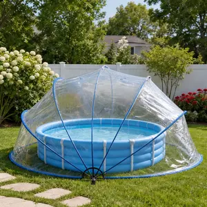 ARCH 16.4ft Ground-Mounted Retractable Pool Cover for Above Ground Pools, PVC Film Fiberglass Rod Pool Fence, Blue Polyethylene Solar Blanket, Outdoor Swimming Pool Accessories, Keeps Debris Out, Heats Water, Easy Open Close, Fits 16FT Round Pools