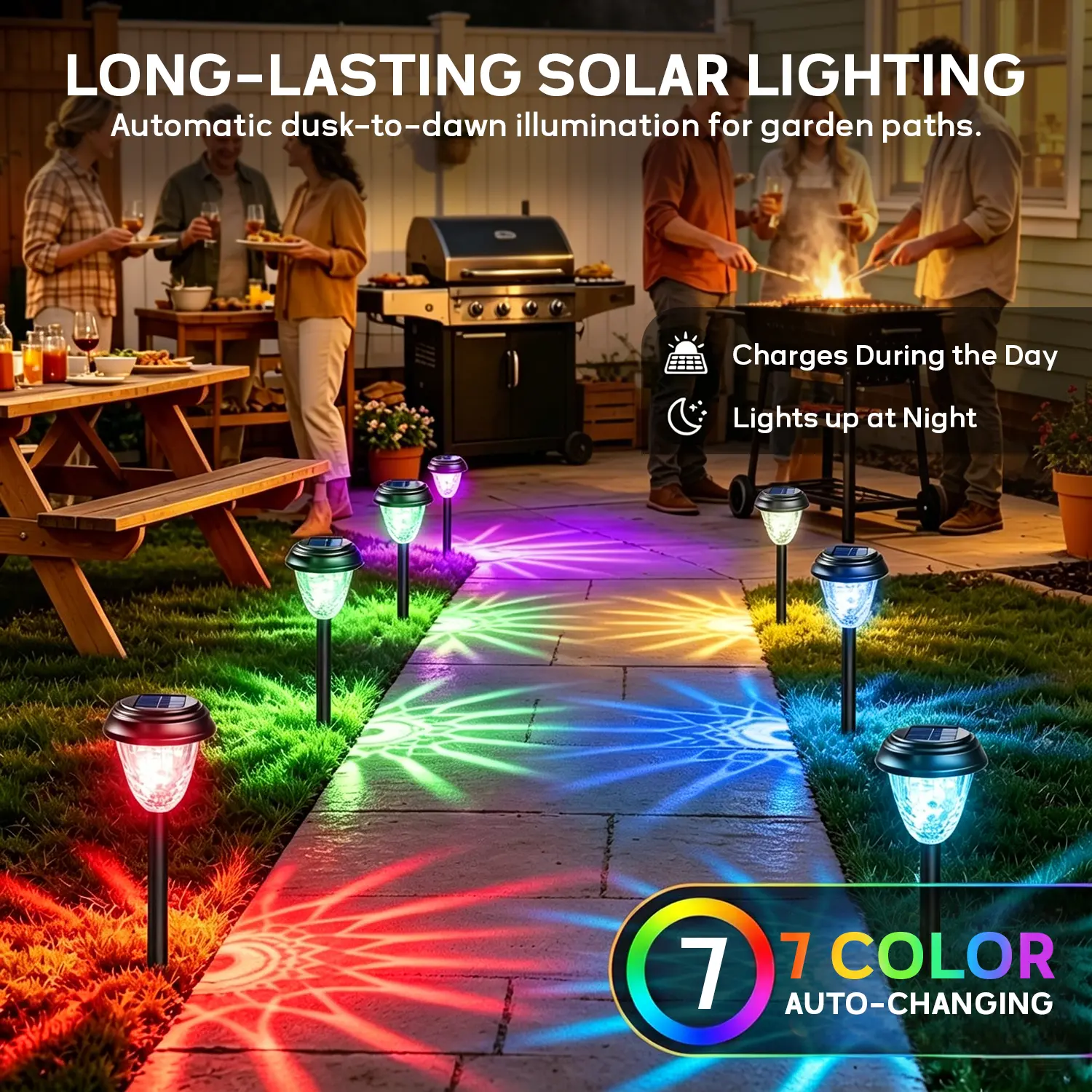 Solar Pathway Lights 2/10-Pack, 2026 Upgraded Outdoor Glass Garden Lighting with Stainless Steel Stake, RGB Color Changing + Warm White Auto On/Off, Long Runtime 8-12 Hrs, IP65 Waterproof Landscape Lights for Yard Walkway Driveway