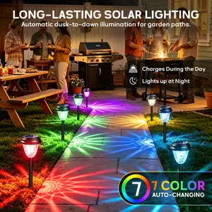 Solar Pathway Lights 2/10-Pack, 2026 Upgraded Outdoor Glass Garden Lighting with Stainless Steel Stake, RGB Color Changing + Warm White Auto On/Off, Long Runtime 8-12 Hrs, IP65 Waterproof Landscape Lights for Yard Walkway Driveway