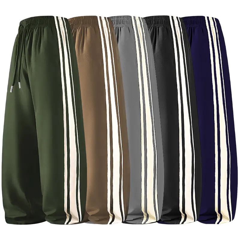 Men's Knitted Sweatpants with Side Stripes, Loose-Fit Comfy Activewear Trousers with an Adjustable Drawstring, Activewear Pants, Knitted Sports Pants, Casual Sportswear Pants