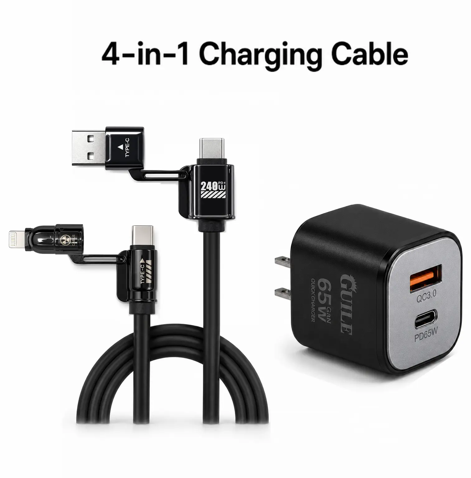 2-Pack Multiple Ports USB C/USB A Fast Charger Adapter with 4-in-1 USB C Cable 3.3FT Fast Charging Cord, Compatible with iPhone17/16/15/14/13/12/Pro Max iPad Samsung Cellphone Smartphone Electronic