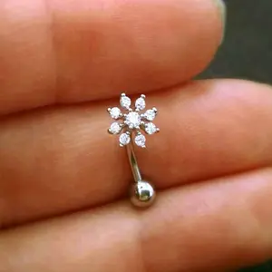 CZ Snowflake Belly Button Ring • Floating Navel Ring • Flower Belly Ring • Small Gold Belly Rings • Hypoallergenic Belly Piercing Jewelry