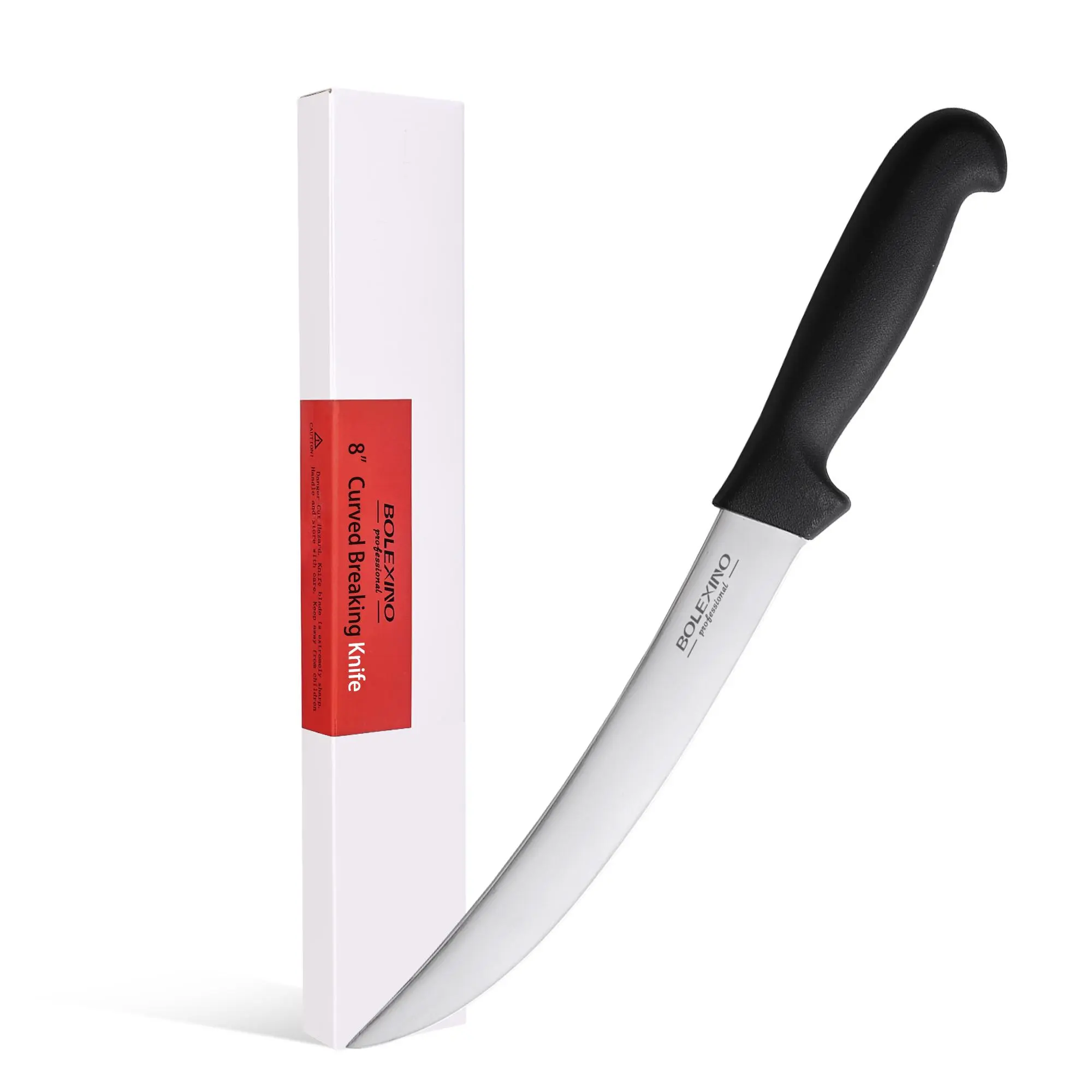 BOLEXINO 8-Inch Curved Breaking Butcher Knife - High-Carbon Japanese Stainless Steel, Corrosion-Resistant Blade, Wetgrip Ergonomic Handle, Sharp Knives for Steak Cutting, Garlic Cutting