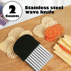 2 Counts Large Crinkle Cutter, French Fry Slicer, Potato Knife Cutter, Wavy Chopper for Fruits and Vegetables, Stainless Steel Blade Kitchen Cutting Tool