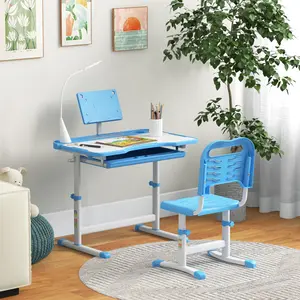 Study Table and Chair Set - MDF Tabletop, Steel Legs for Stability, 100kg Weight Capacity Chair with Non-Slip Floor-Protecting Pads, Secure Study Space Furniture