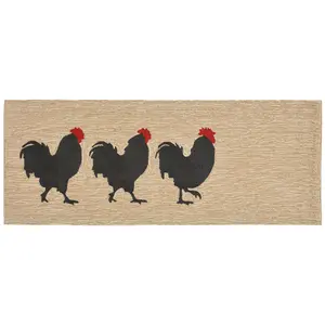 Liora Manne Frontporch Roosters In-Out Rug Neutral 24" x 60"