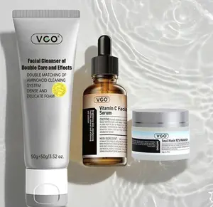 VGO Skincare Set: Vitamin C Serum, Moisturizer & Cleanser - Ideal for Sensitive Skin, Cleanse, Moisturize & Repair, Daily Basic Skincare Kit