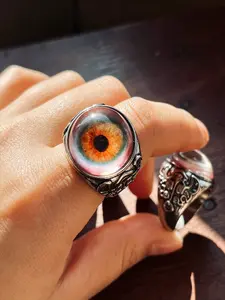 Hyperrealistic Eye Ring, Adjustable Eye Ring Pendant, Iris Jewelry, Blood Eyeball Vintage Finger Ornament, Elegant Plants Design