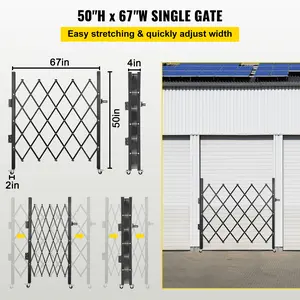 VEVOR Single Folding Security Gate, TikTokShopBlackFriday, 48\" H x 66\" W Folding Door Gate, Steel Accordion Security Gate, Flexible Expanding Security Gate, 360° Rolling Barricade Gate, Scissor Gate or Door with Padlock