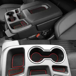 27pcs Anti-dust Mats for Chevy Silverado 1500/GMC Sierra 1500 Accessories 2019-2021 Interior Car Cup Holder Inserts,Center Console,Door Pocket Liner Mat (Crew Cab, Split-Bench Seat, Red)