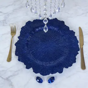 JIT Blue Reef Charger Plates , 13inch Plastic Floral Charger Plates Wedding for Dinner,Wedding,Party,Event,Decoration Set of 8