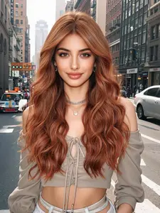 Synthetic Wig Bangs Long Curly Hair, 24 Inch Women's High Heat Resistant Fashion Casual Wig, All Seasons, Synthetic Fiber Wig