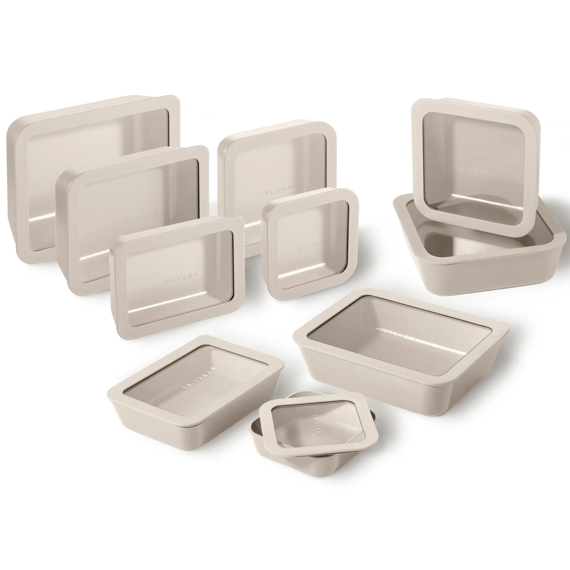 BRIVARA HOME 20-Piece Glass Food Storage Containers Set with Lids (10 Containers + 10 Lids) | Microwave Safe | Dishwasher Safe | Airtight Seal Lids | Oven-Safe Ceramic-Coated Glass | Zero Plastic, Non-Toxic