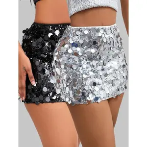Women's Crystal Sequin Sexy Mini Tight Short Skirt, Beach Holiday Party Festival Half Dress, Slim-Fitting Plain Style(Sheets)