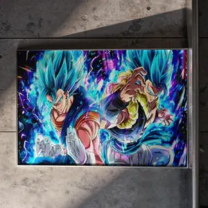 DBS Gogeta and Vegito Blue Fusion Saiyan Art Premium Wall Art Poster Print for Room Decor High-Definition Glossy Canvas Finish with Vibrant Colors Perfect Gift for Anime Fans Otaku Home Office Decor