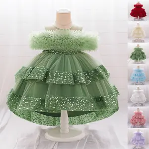 6M-3Y Anniversary 003 Pink Sequins Kids Clothes Flower Girls Frock Ball Gown Pageant Children Elegant Princess Prom Host Formal Evening Party Banquet Cocktail Dress