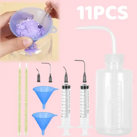 11PCS Snow Globe Tumbler DIY Kit - Beginner-Friendly Home Improvement Building Supplies for 250ml/8.45oz Glitter Double Wall Plastic Cups & Bottles, with Large Funnel, 2-Syringe Degassing, Fewer Glitter Pours, Lid (DIY Kits, Sets Included)