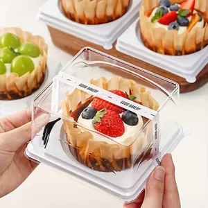 5/20 Sets 4 Inch Transparent Plastic Mini Cake Boxes with Forks and Lids, Ideal for Mousse, Pastries, Birthday Cakes, Dessert, Parties, Valentine's Day, Bakeware Utensils, Baking Supplies
