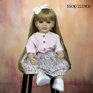 Realistic Soft Baby Doll, 55cm (22in) Lifelike Toddler Doll with Jointed Soft Vinyl Body, Long Blonde Hair, Dress-Up Toy for Kids Girls, Collectible Birthday-Christmas Gift, Jointed Soft Dolls