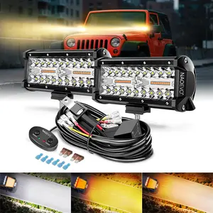 NAOEVO 7 Inch LED Light Bar Kit with Rocker Switch,2PCS 24000LM White LED Pod Lights, IP68 Waterproof Off Road for Truck, ATV, SUV, UTV, Boat, Jeep（White/Amber/White&Amber）