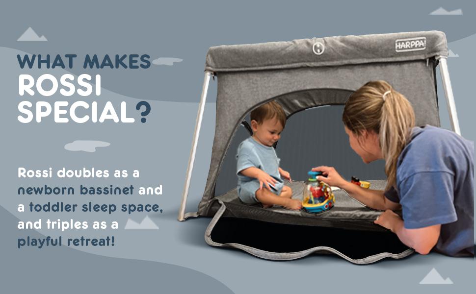 HARPPA Foldable Travel Crib & Playard, Portable Playpen with Mattress, Double Layers Bassinet for Baby & Toddlers, No Assembly Pack & Play Play Yard, Baby Items