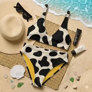 Cow Print Bikini, Recycled high-waisted bikini, Sizes S-5XL, Western Bikini, Cowgirl Bikini set