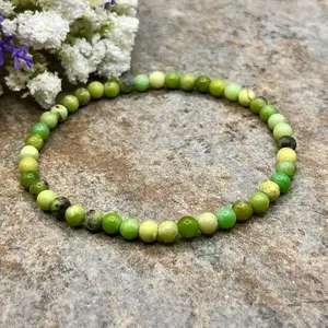 Natural Gemstone Crystal Beaded Bracelet, Natural Chrysoprase Green Gemstone 4mm Beads Gemstone Handmade Stretch Women Layering Bracelet, gift for her