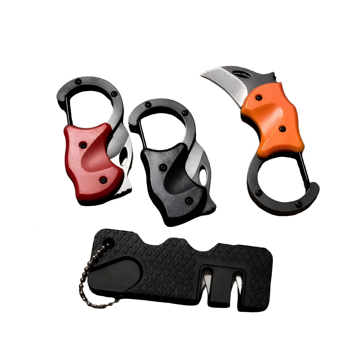 4Pcs Compact EDC Keychain Tool Set, 3 Color Clip-On Utility Cutters With Pocket Sharpener, Portable Package Opener for Boxes, Rope, Tape, Camping, Hiking & Everyday Use