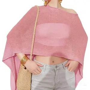 Sheer Poncho Top Lightweight Knit Crochet Shrug Bolero Mesh Batwing Sleeve Sweater Cover Up Beachwear