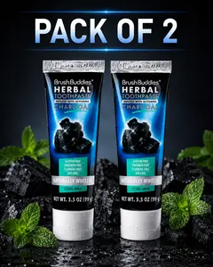 BrushBuddies Herbal Toothpaste Infused with activated Charcoal, cool mint 3.5 oz. each Tube - Set 2 pack - gluten freem, paraben free, fluoride free and dye free - Naturally Whitens Helps to remove stains and freshens breath Whitening Oral