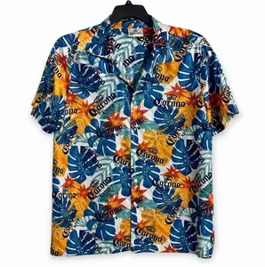 Corona Hawaiian Shirt Men Tropical Beer Button Up Camp