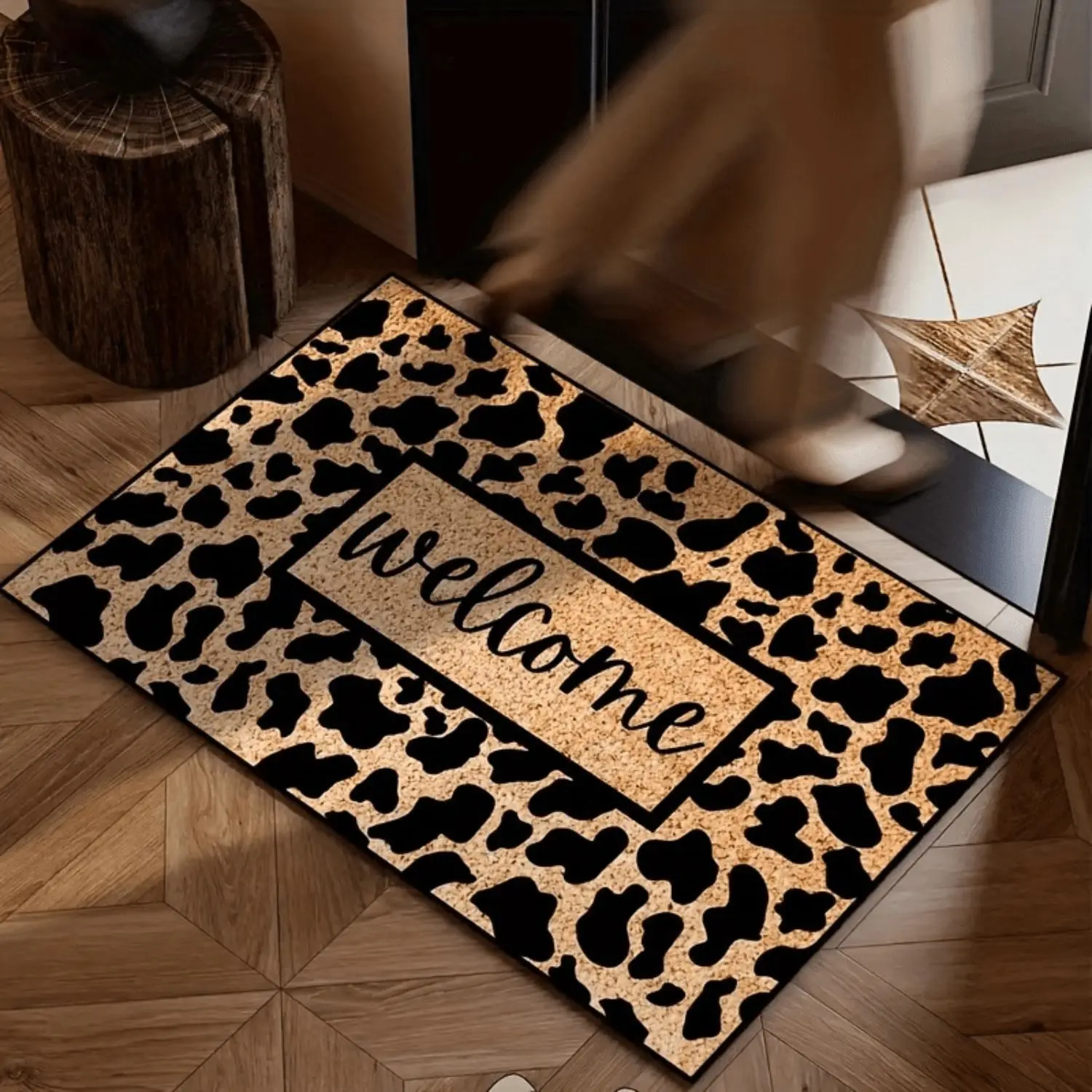 Flannel Leopard Print Welcome Letter Front Door Entrance Doormat