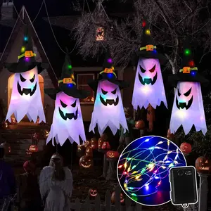 Glowing Ghost Witch Hat Indoor/Outdoor Ornaments Halloween Lights for Home Tree Garden Yard (5 Pcs) Scidweet