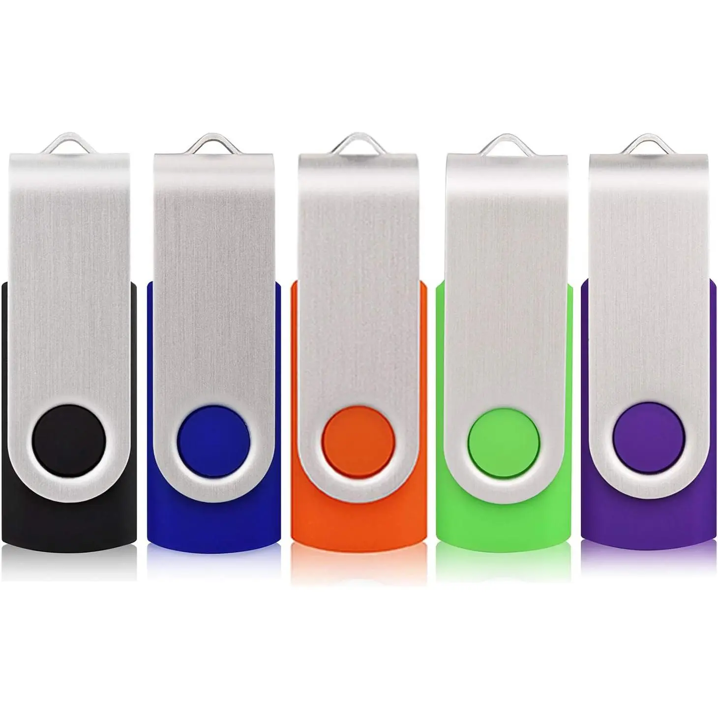 5 Pack 32GB Flash Drive, USB 2.0 Swivel Thumb Drives Bulk Memory Stick Jump Drive Pen Drive Zip Drive for Data Storage,Black/Blue/Orange/Green/Purple (32G, 5 count Mixed Color)