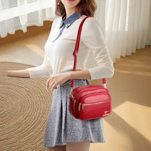 Women's bag, leather, multi-layer, all-matching soft leather, single-shoulder cross-body bag, large capacity