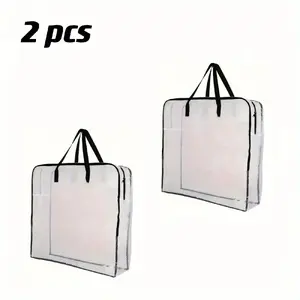2 Pack Large Plastic Wreath Storage Bags, Durable Transparent Handle, Safe Dual Zipper, Waterproof Foldable, Under Bed Garage Organizer