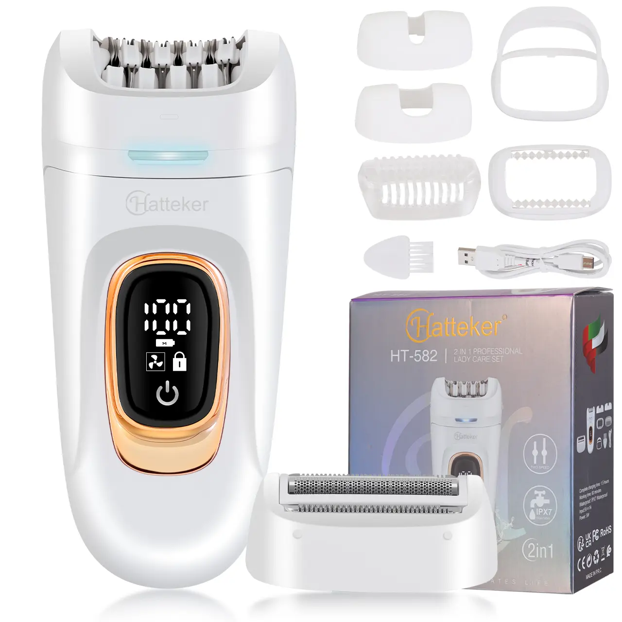 2 in 1 Women's Electric Epilator, Portable Bikini Trimmer for Arms, Underarms, Legs, Rechargeable Body Hair Trimmer,Electric Lady Shaver, Trimmer and Shaver,Hair Removal Device, Cordless Hair Trimmer