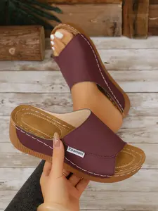 Summer Women's Thick Sole Flatform Daily Wear Sandals Wedge Heel Slip-On Casual Fashion Versatile Roman Fashionable Comfy Sandals, Comfortable and Stylish Footwear