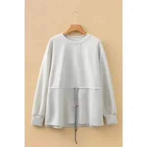 Solid Drawstring Waist Tunic Sweatshirt