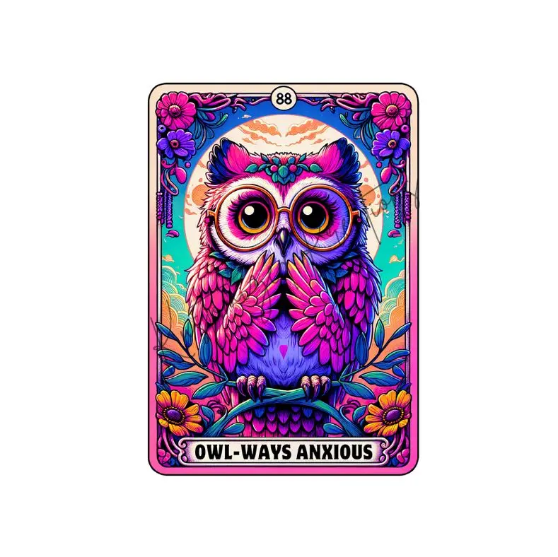 Owl-Ways Anxious Tarot Card • T-shirt Tee Shirt Comfortable Unisex Top Casual Sublimation Graphic Cute Owl Anxiety Stylish