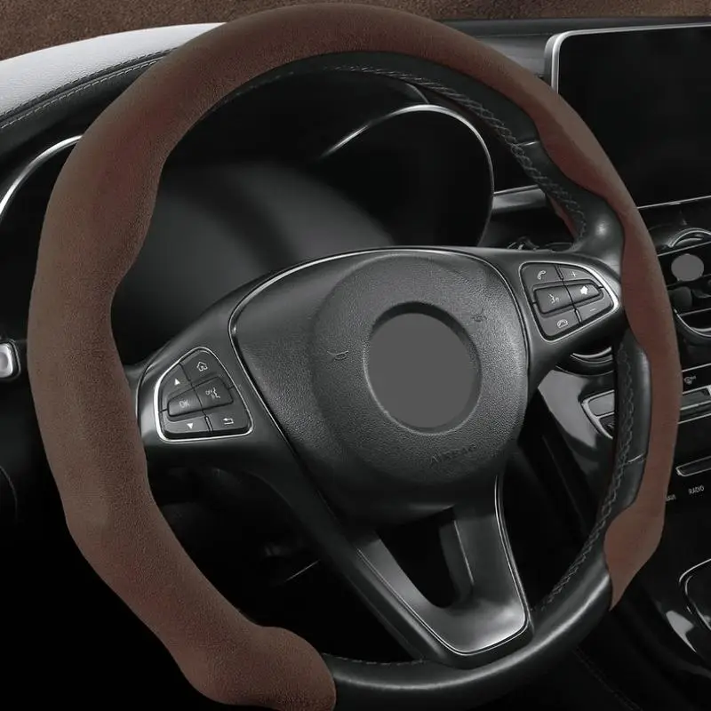 Solid Color Faux Fur Car Steering Wheel Cover, Non-slip & Wear-resistant Car Steering Wheel Protector, Universal Car Accessories for 15 Inches Steerin