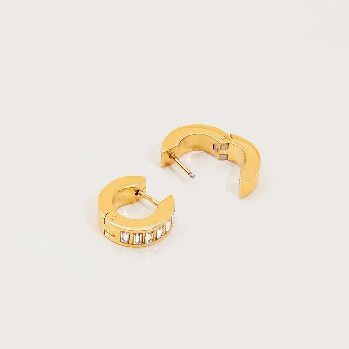 Cuff It Huggie Hoops - Gold Plated Mini Pave Earrings for Pierced Ears, Water Resistant & Sensitive Skin Friendly, Elegant Everyday Jewelry